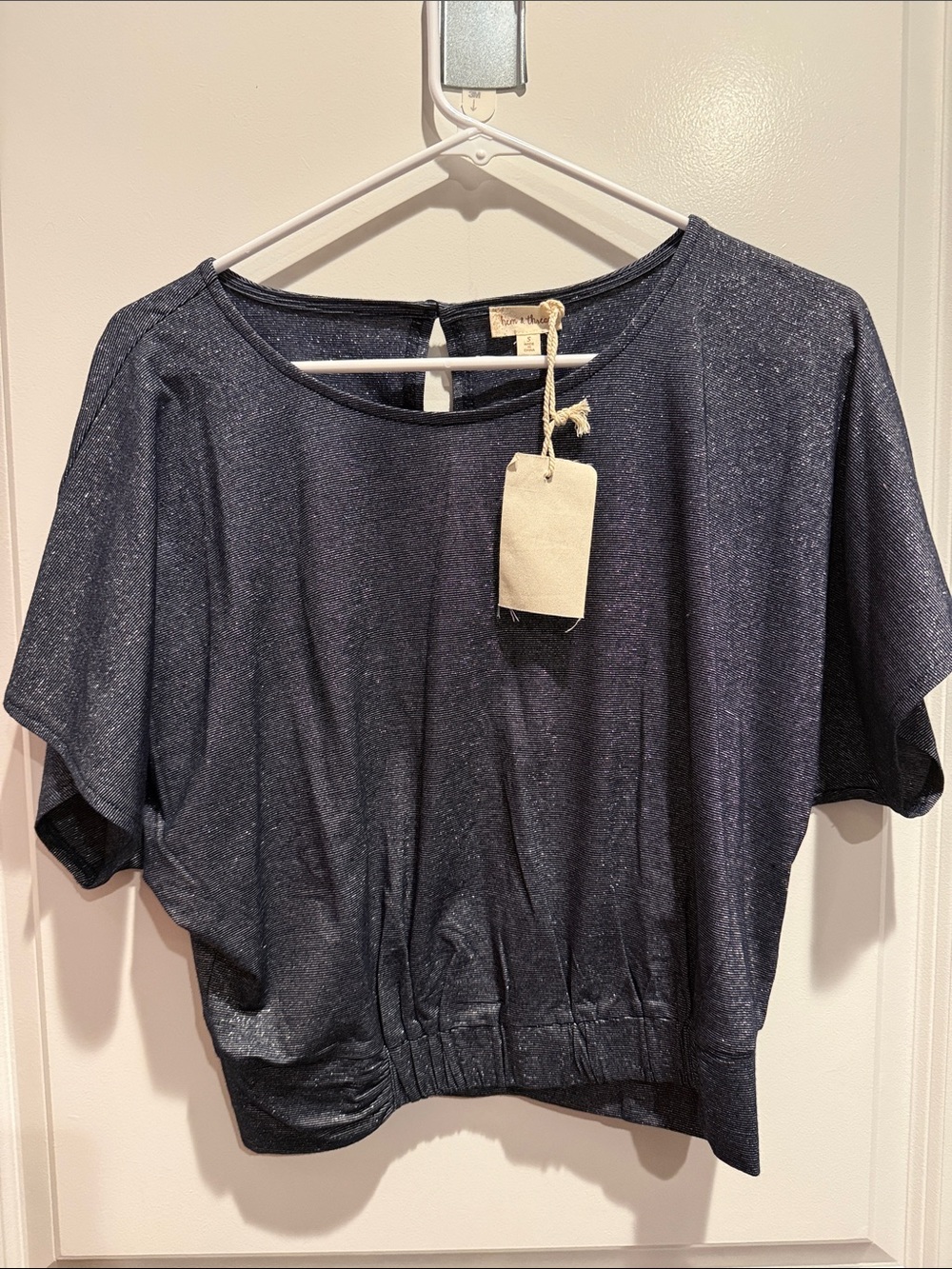 Women's Navy Shimmery Short Sleeve Top